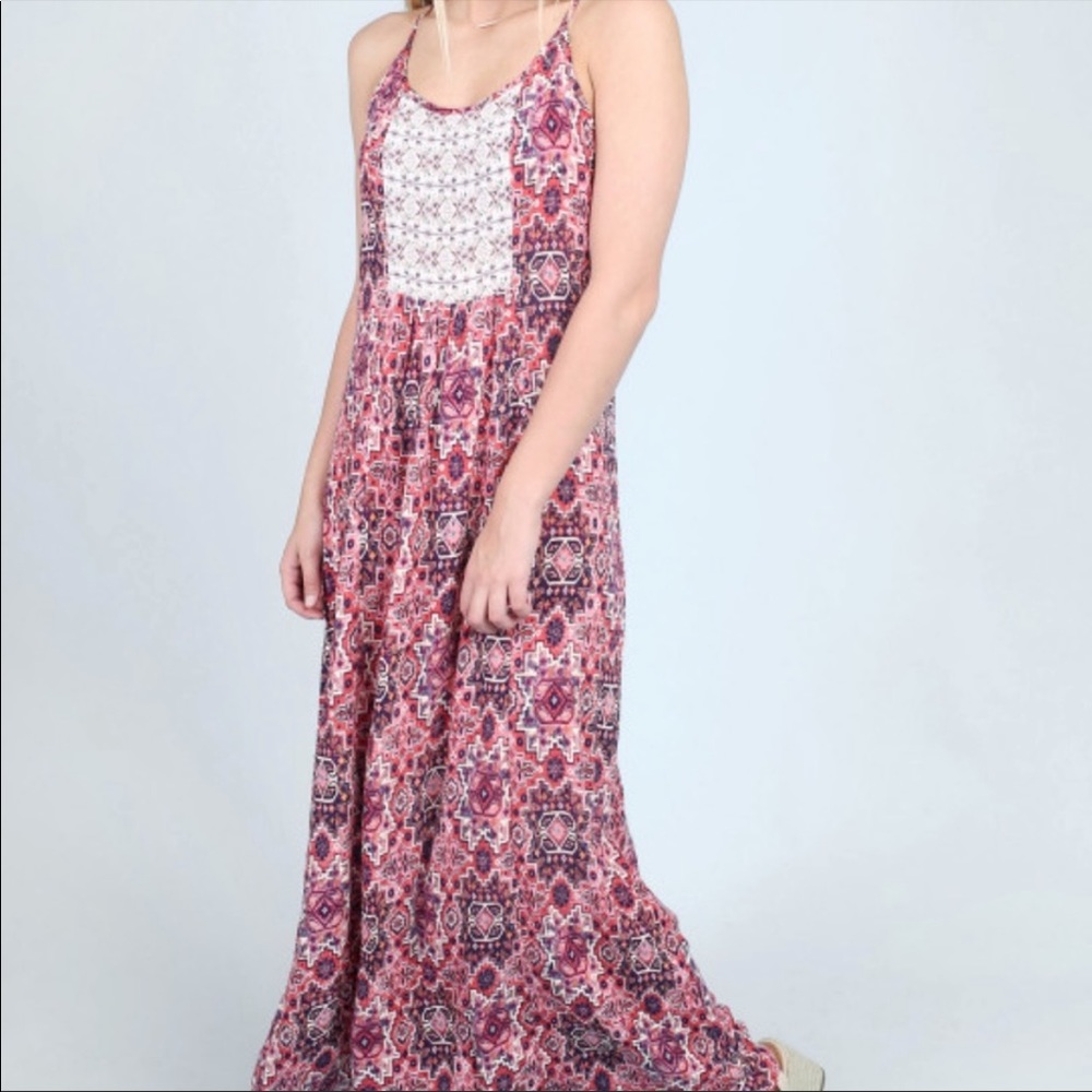 Altar’d State Pink Aztec Boho Print Sleeveless Maxi Dress Sz Large